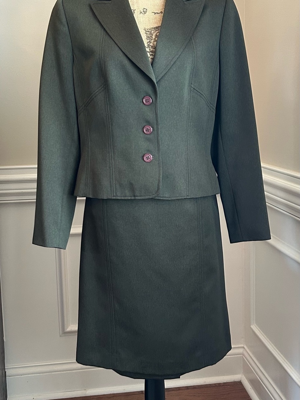 Travis Ayers Dark Olive Green Two-Piece Skirt Suit